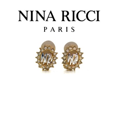 NINA RICCI × D'ORLAN レトロ イヤリング ゴールド ストーン ロゴ