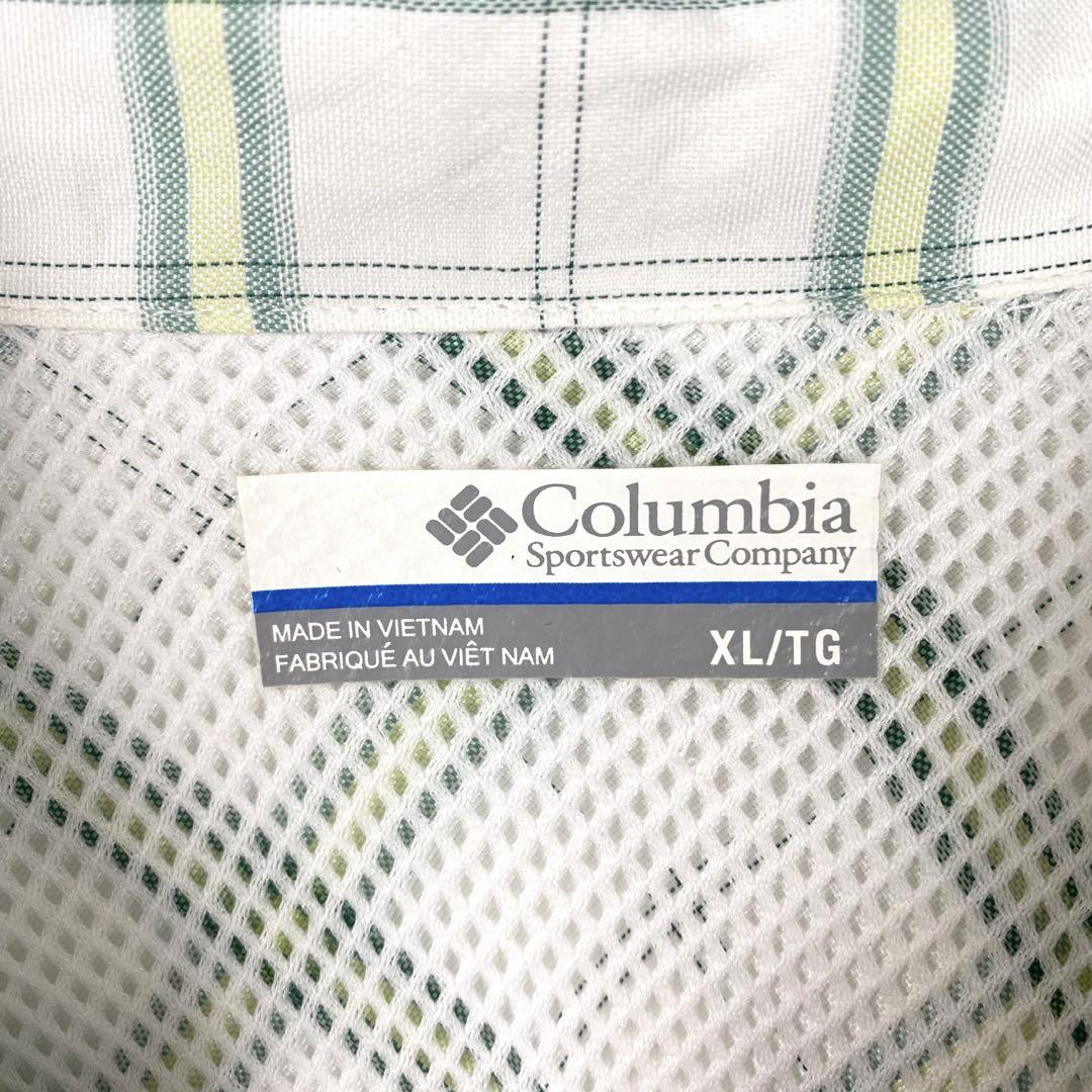 古着 コロンビア PFG フィッシングシャツ チェック ウエスタン 白緑 XL