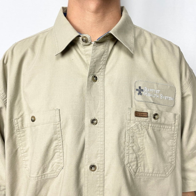ビッグサイズ Carhartt カーハート 企業ロゴ刺繍 半袖ワークシャツ 