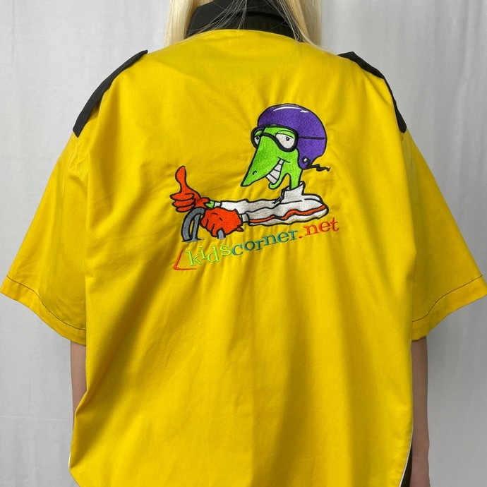 KIDS CORNER 企業ロゴ キャラクター 刺繍 半袖 レーシングシャツ