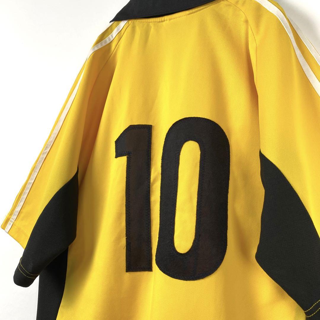 00s アディダス サッカー ゲームシャツ 襟付き 刺繍ロゴ 袖ライン 黒黄
