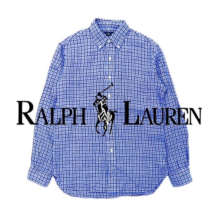 RALPH LAUREN ボタンダウンシャツ S ブルー チェック リネン | Vintage.City 古着屋、古着コーデ情報を発信