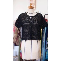 #973 crochet cardigan / 半袖 クロシェカーディガン 黒ブラック | Vintage.City 빈티지숍, 빈티지 코디 정보