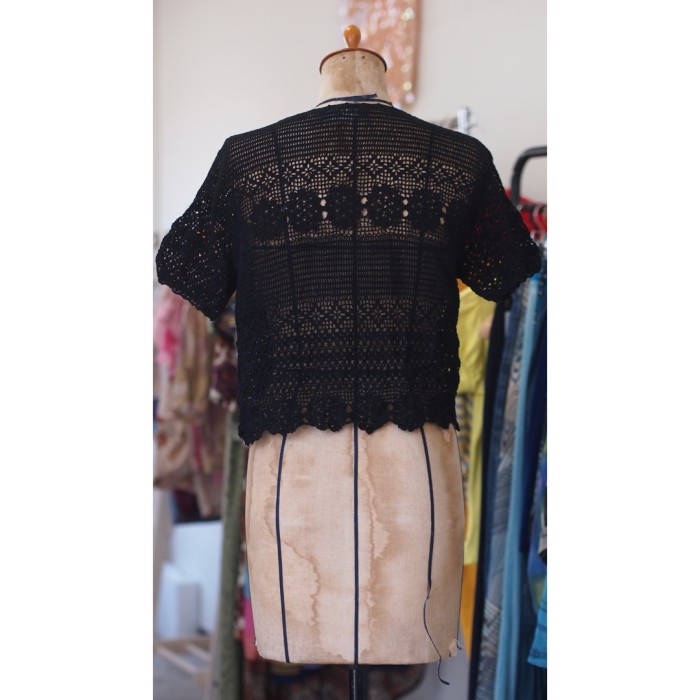#973 crochet cardigan / 半袖 クロシェカーディガン 黒ブラック | Vintage.City 古着屋、古着コーデ情報を発信