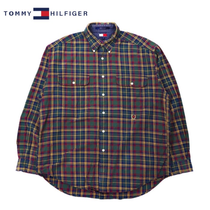 TOMMY HILFIGER ボタンダウンシャツ L グリーン チェック ビッグサイズ