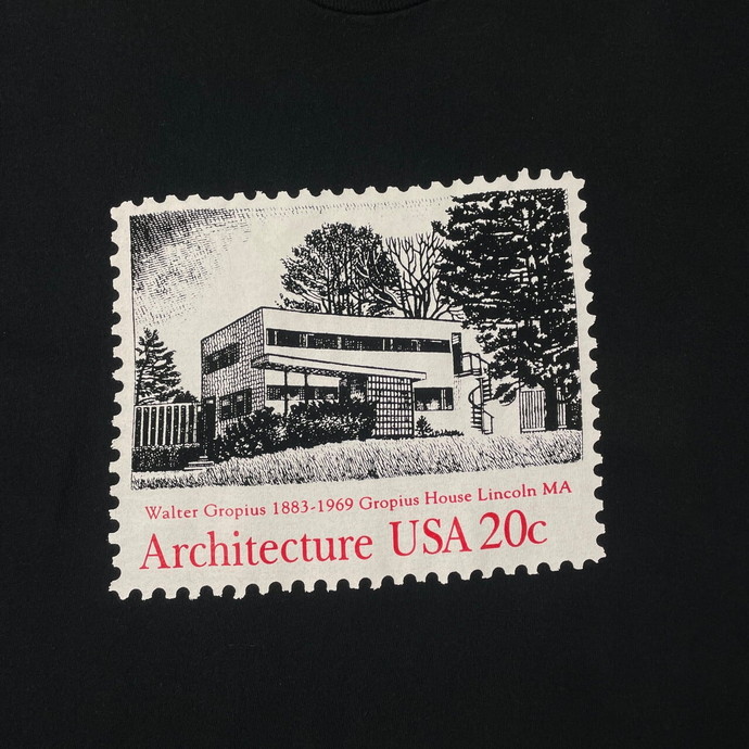90年代  Walter Gropius 建築家 切手 アートプリントTシャツ  メンズM