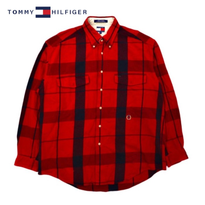 TOMMY HILFIGER ボタンダウンシャツ L レッド チェック ロゴ刺繍 | Vintage.City 古着屋、古着コーデ情報を発信
