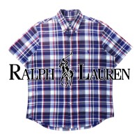 RALPH  LAUREN 半袖ボタンダウンシャツ M ネイビー チェック コットン | Vintage.City 古着屋、古着コーデ情報を発信