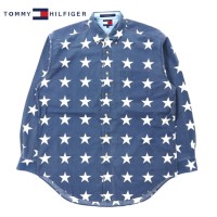 TOMMY HILFIGER ボタンダウンシャツ L ネイビー コットン 総柄 スター | Vintage.City 古着屋、古着コーデ情報を発信