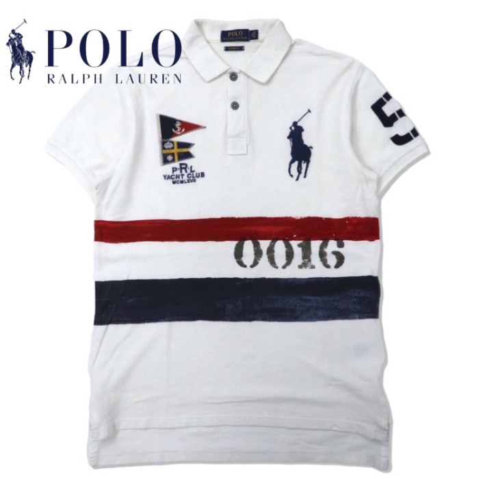 POLO RALPH LAUREN ポロシャツ M ホワイト ボーダー コットン ビッグポニー刺繍 YACHT CLUB | Vintage.City 古着屋、古着コーデ情報を発信