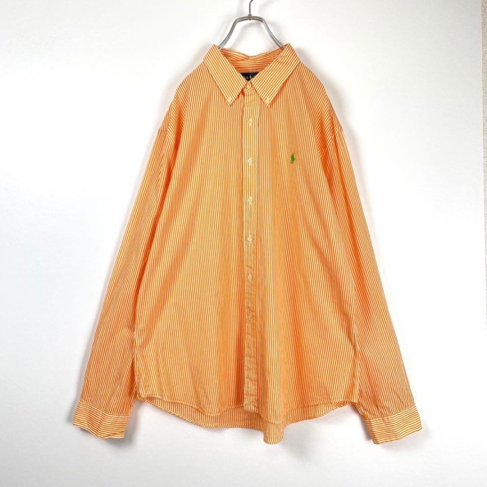 90s 古着 ラルフローレン ストライプシャツ 刺繍ロゴ 白 オレンジ 2XL | Vintage.City 빈티지숍, 빈티지 코디 정보