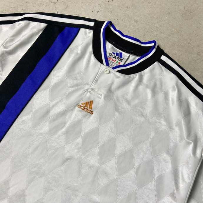 90年代 adidas アディダス ライン ワンポイントロゴ刺繍 サッカーシャツ ユニフォーム メンズXL