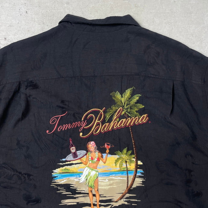 Tommy Bahama トミーバハマ 半袖 シルク 総柄 フラガール バック刺繍 