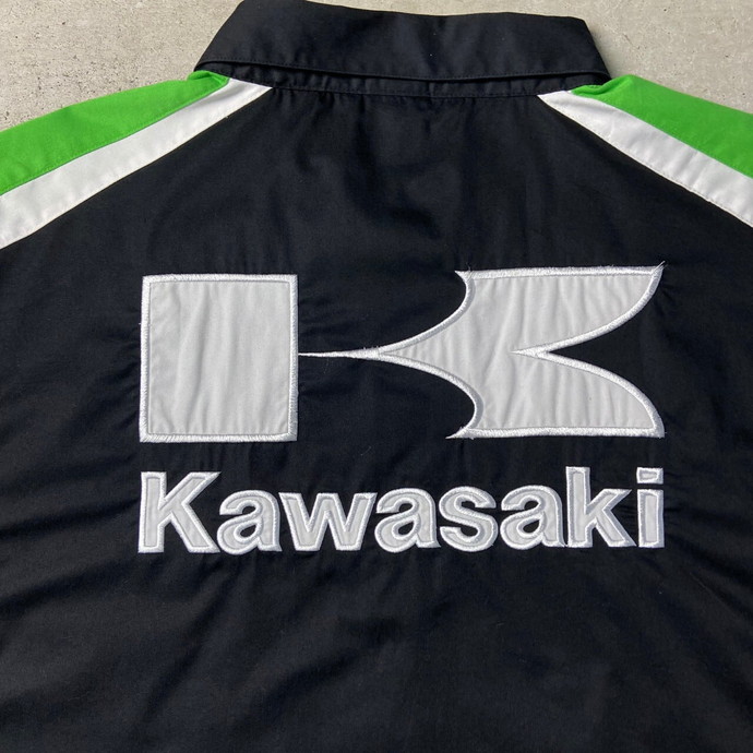 ビッグサイズ Kawasaki カワサキ ロゴ刺繍 バック刺繍  半袖 レーシングシャツ メンズ2XLメンズ