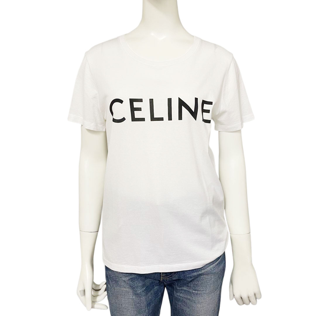 CELINE セリーヌ ロゴTシャツ コットン S ホワイト ブラック 2X314916G 