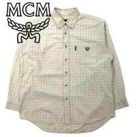 MCM ビッグサイズ ボタンダウンシャツ LL ベージュ チェック コットン ワンポイントロゴ刺繍 | Vintage.City 古着屋、古着コーデ情報を発信