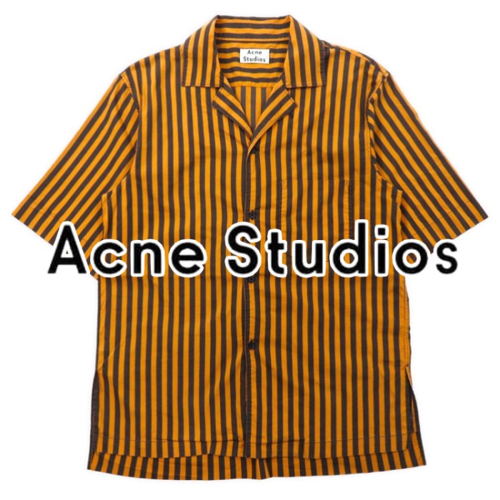 Acne Studios 半袖 オープンカラーシャツ 48 オレンジ ストライプ ...