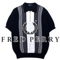 FRED PERRY オーバーサイズ ハーフジップ ニット ポロシャツ S ブラック ストライプ コットン ワンポイントロゴ刺繍 | Vintage.City 古着屋、古着コーデ情報を発信