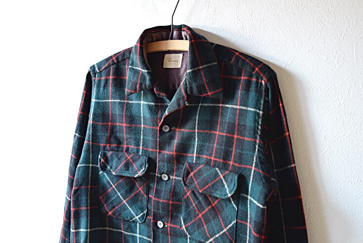 50s 60s ペニー ヴィンテージ オープンカラー ウールシャツ 長袖シャツ