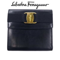 Salvatore Ferragamo ヴァラリボン がま口 2つ折り財布 レザー ブラック | Vintage.City 古着屋、古着コーデ情報を発信