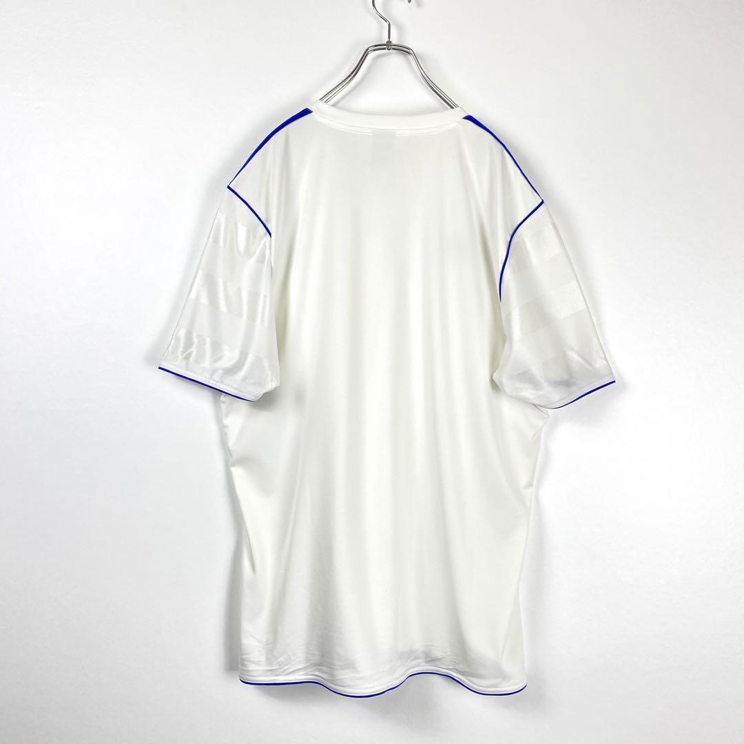 古着 adidas サッカー Tシャツ Vネック 3本ライン ボーダー 白 XL