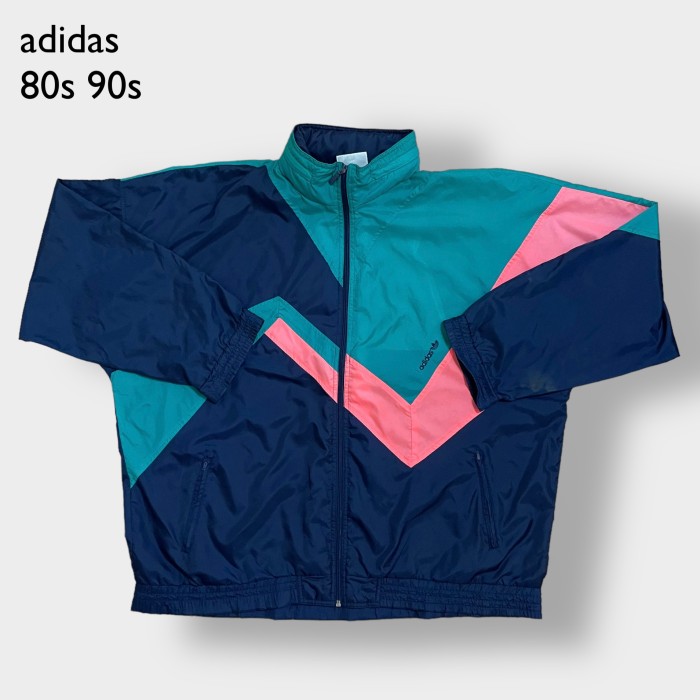 adidas 80s90s ナイロンジャケット ビッグ刺繍ロゴ ビッグシルエット