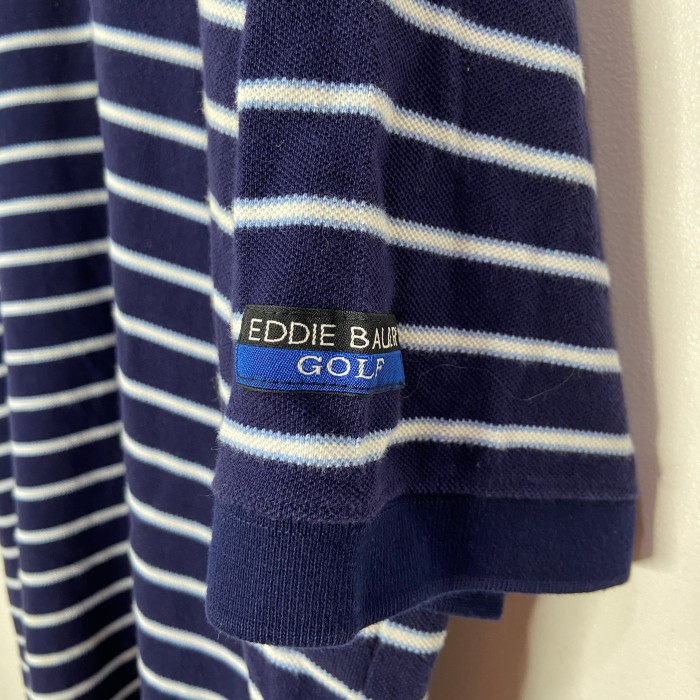 90s EddieBauer EBTEK ボーダー柄半袖ポロシャツ 紺 XL | Vintage.City