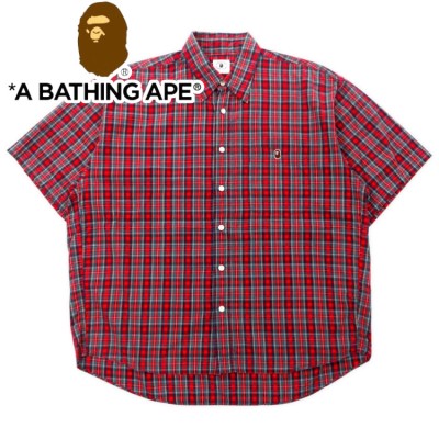 A Bathing Ape 90年代 タータンチェック 半袖シャツ XL レッド
