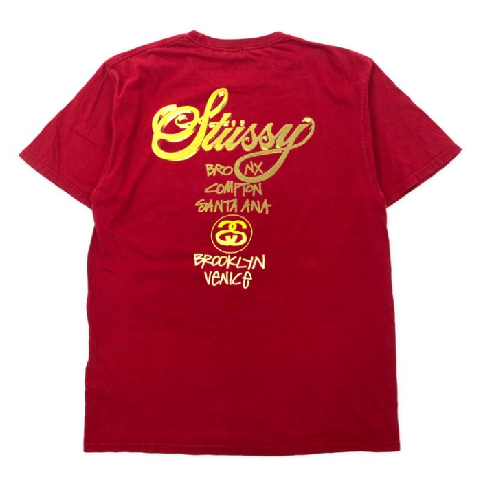 stussy ワールドツアーTシャツ L レッド コットン 両面プリント ...