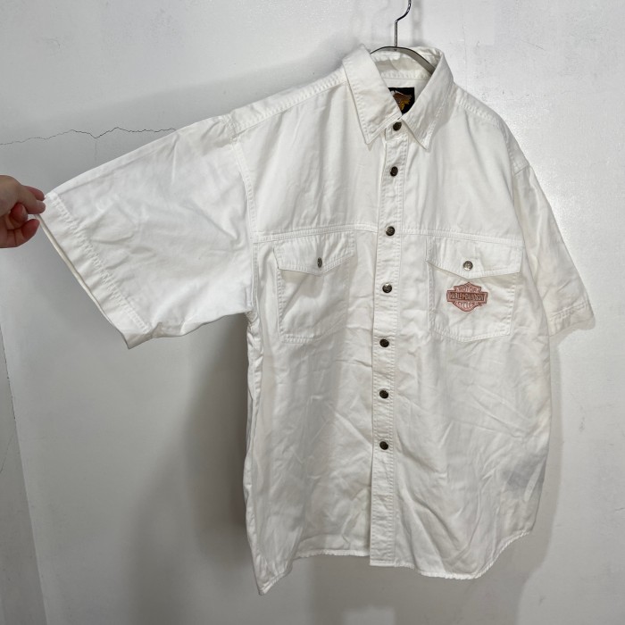 HARLEY-DAVIDSON ワンポイント刺繍ロゴ半袖シャツ ホワイト L | Vintage.City 古着屋、古着コーデ情報を発信