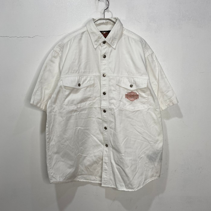 HARLEY-DAVIDSON ワンポイント刺繍ロゴ半袖シャツ ホワイト L | Vintage.City 古着屋、古着コーデ情報を発信