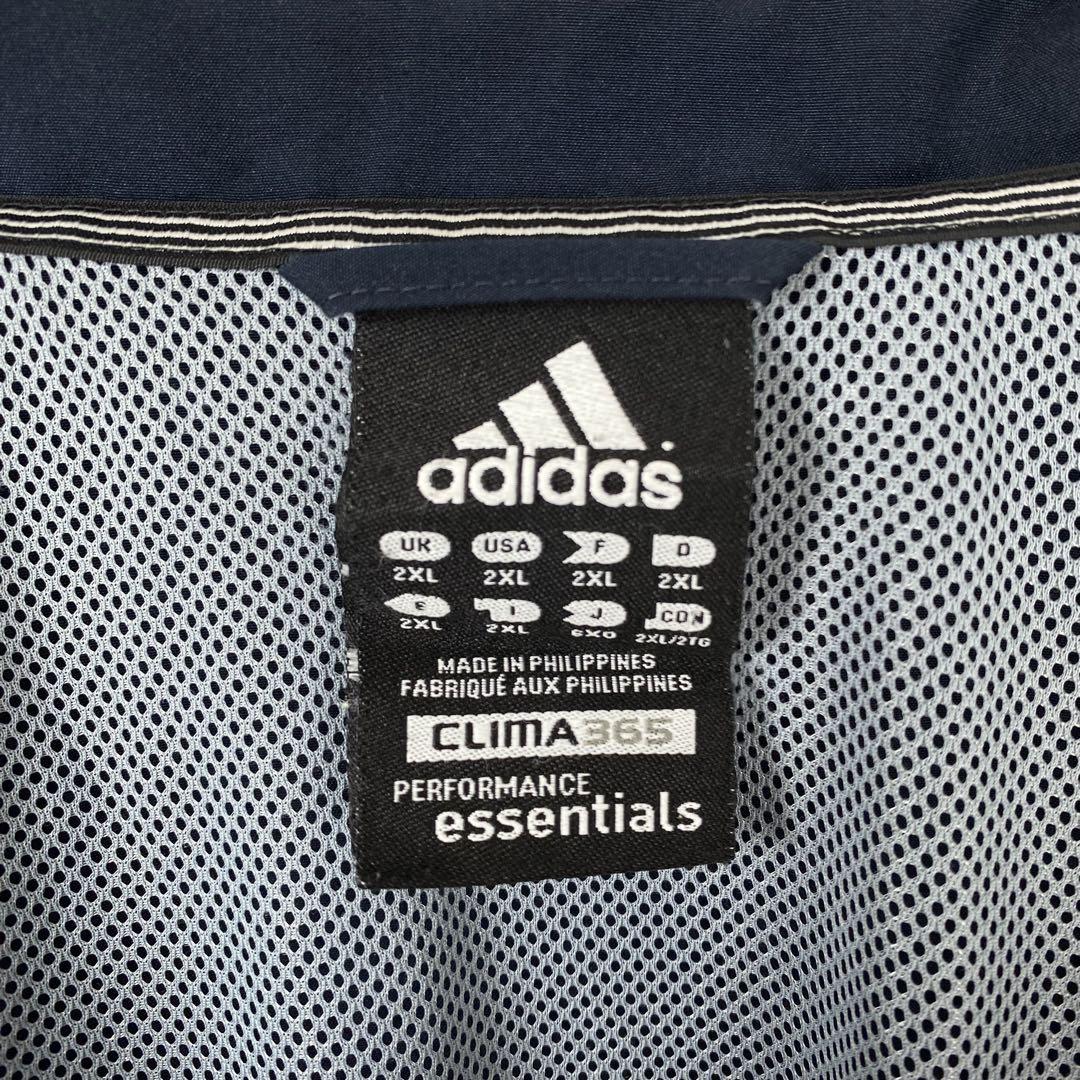 古着 adidas 3本ライン ナイロンジャケット 刺繍ロゴ ネイビー 2XL
