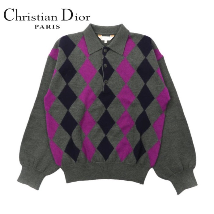 Christian Dior SPORTS ニットポロシャツ M グリーン アーガイル ウール オールド | Vintage.City 빈티지숍, 빈티지 코디 정보