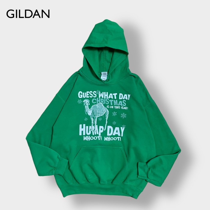 GILDAN】HUMP DAY ロゴ プリント パーカー ラクダ アニマルプリント
