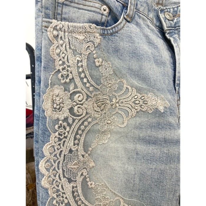 denim flare pants / デニム フレアパンツ レース y2k #1124 | Vintage.City 古着屋、古着コーデ情報を発信