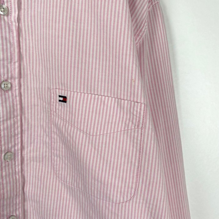 USA古着 トミーヒルフィガー ストライプシャツ 長袖 白ピンク ロゴ刺繍 M | Vintage.City 古着屋、古着コーデ情報を発信