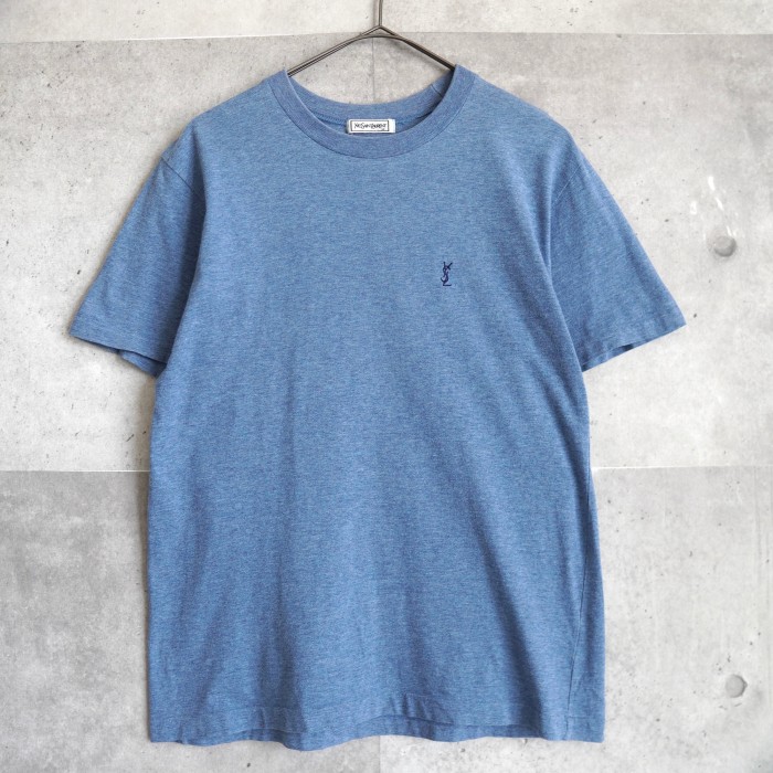 YVES SAINT LAURENT イブサンローラン Tシャツ ブルー ロゴ刺繍 90's M ...