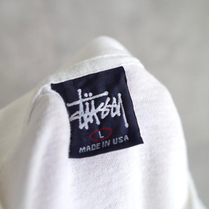 STUSSY ステューシー Tシャツ ホワイト プリント アメリカ製 紺タグ