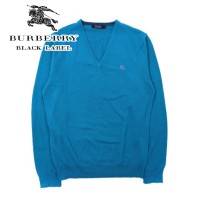 Burberry BLACK LABEL Ｖネックセーター 2 ブルー ウール ロゴ刺繍 | Vintage.City 古着屋、古着コーデ情報を発信