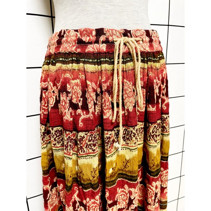 India古着 花柄 エスニック レーヨン ゴム レトロ ヴィンテージスカート | Vintage.City 빈티지숍, 빈티지 코디 정보