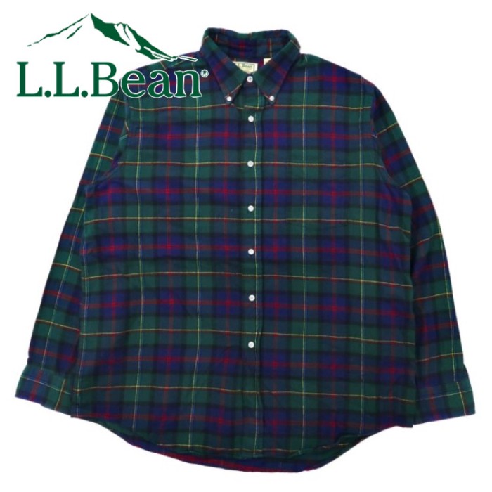L.L.Bean タータンチェック ボタンダウンシャツ L グリーン コットン ...