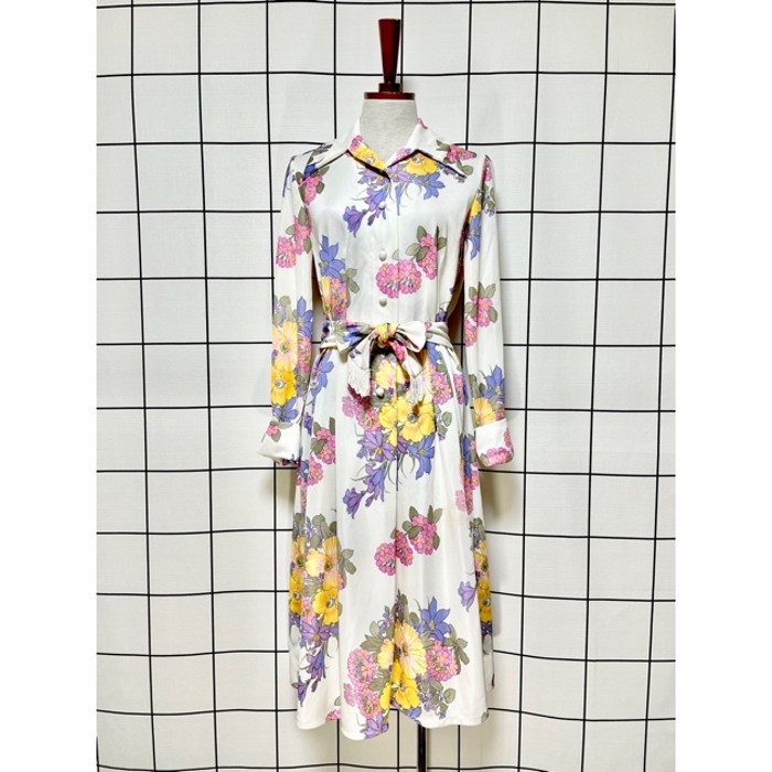 france vintage 70s flower onepiece.ワンピース