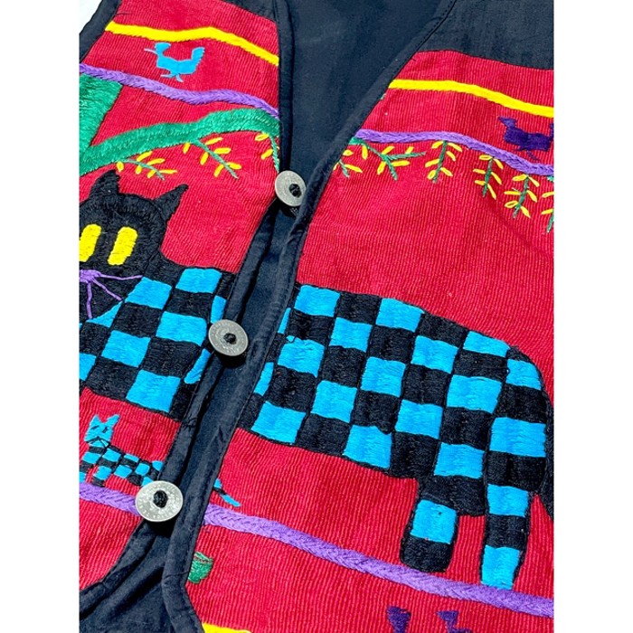 Guatemala アニマル刺繍 コインボタン コーデュロイ レトロ古着 ベスト | Vintage.City 古着屋、古着コーデ情報を発信