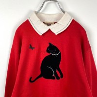 90s USA古着 襟付き 可愛い アニマル 黒猫 スウェット 赤 S | Vintage.City 古着屋、古着コーデ情報を発信