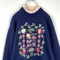 90s USA製 リンゴ 果物 可愛い プリント スウェット 二重襟 紺色 M | Vintage.City 古着屋、古着コーデ情報を発信