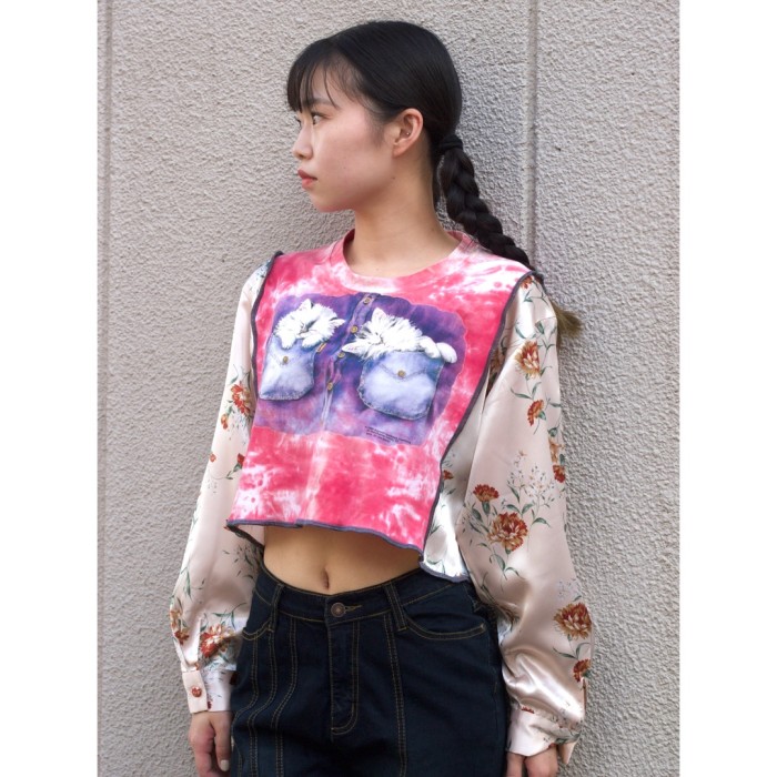 remake / stitch work cropped tops #1139 リメイク クロップドトップス 猫 | Vintage.City 古着屋、古着コーデ情報を発信