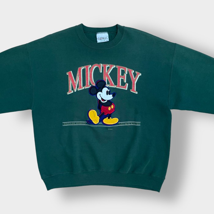 90s Disney USA製 刺繍スウェット ミッキー グリーン