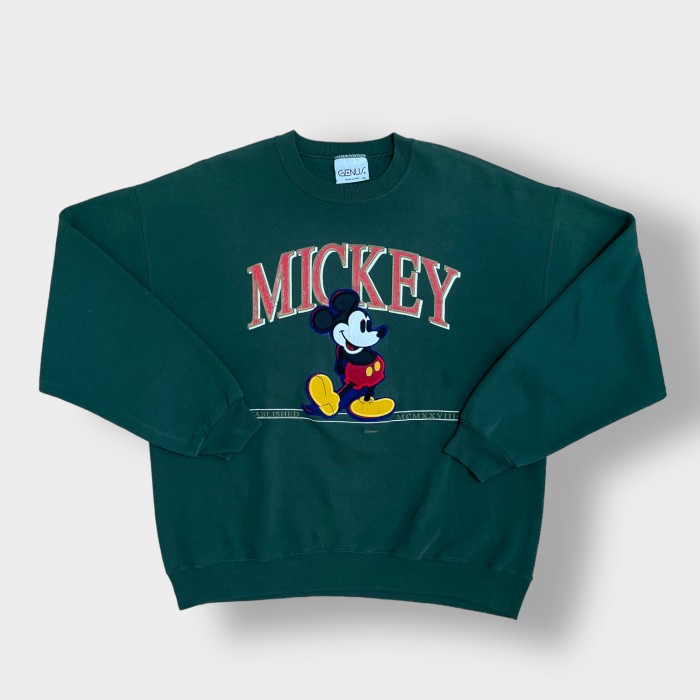 90s Disney USA製 刺繍スウェット ミッキー グリーン