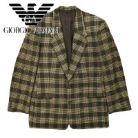 GIORGIO ARMANI 2Bツイードジャケット 40 ブラウン チェック ウール イタリア製 | Vintage.City 古着屋、古着コーデ情報を発信