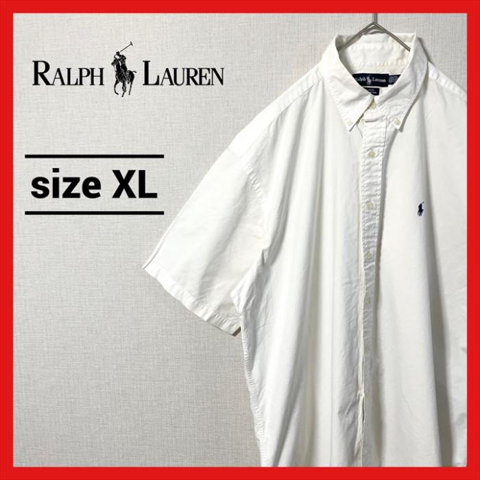 90s 古着 ラルフローレン 半袖BDシャツ 白シャツ 刺繍ロゴ XL